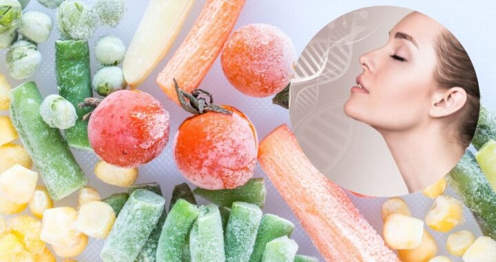 Imagen de frutos rojos y vegetales verdes congelados para una piel saludable