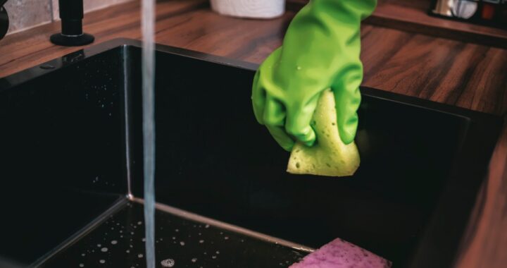 Una bandeja de escurridor de platos con agua estancada y bacterias