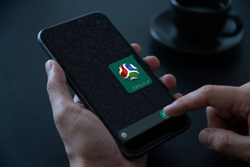 Una imagen de la pelota Trionda, el balón oficial del Mundial 2026, en una conversación de WhatsApp