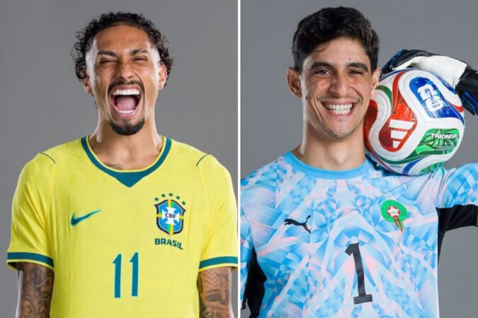 Jugadores de Brasil y Marruecos en un enfrentamiento de alto nivel en el estadio