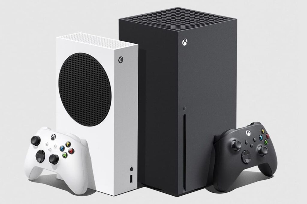 Logotipo de Xbox en una imagen de fondo de una sala de juegos con una consola Xbox