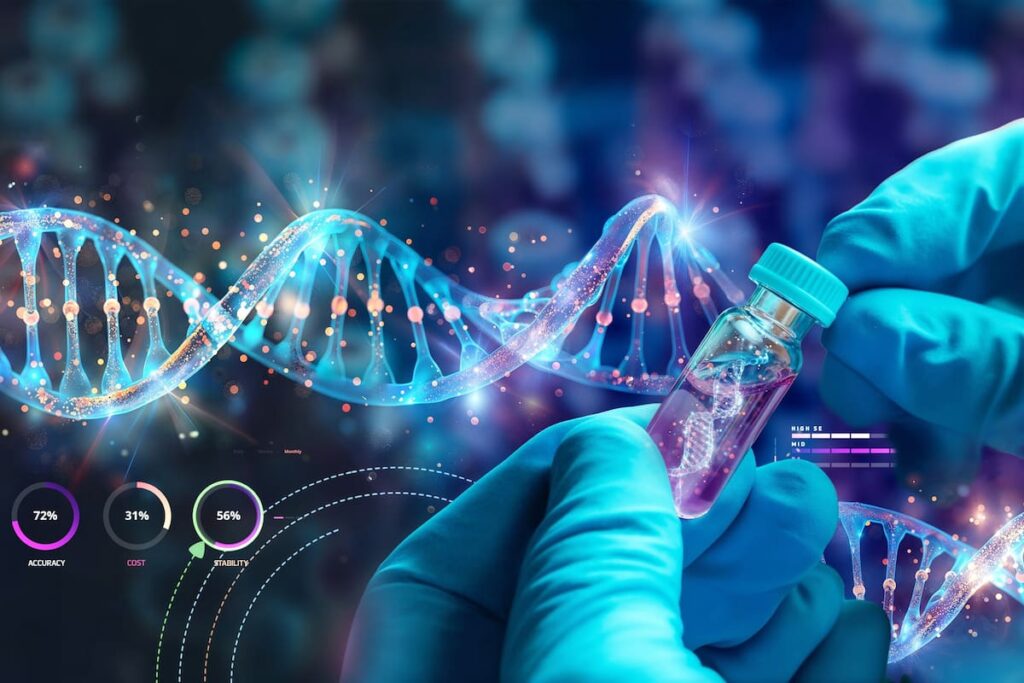 Investigadores trabajando en laboratorio con moléculas de ADN