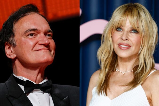 Quentin Tarantino y Kylie Minogue en el rodaje de 'Tangled Up in Blue'