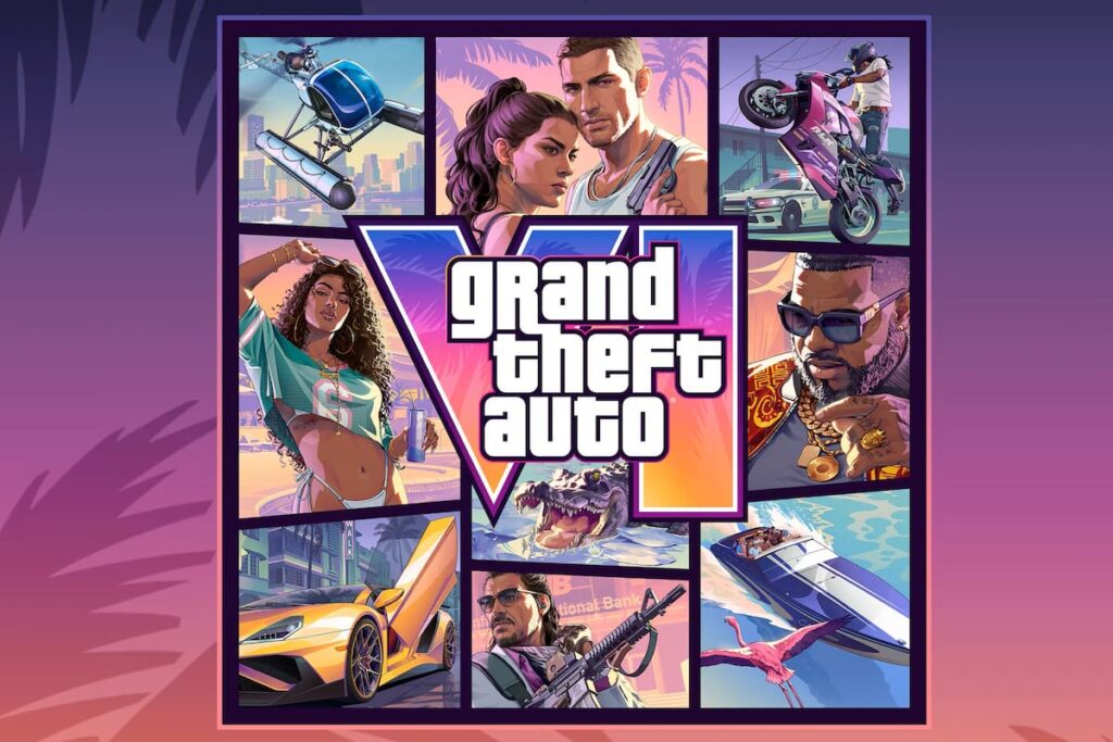 Un sedán Vapid Stanier del 55 bicolor con ropa y peinados decadentes para Jason y Lucía en Grand Theft Auto VI