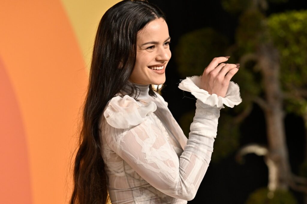 Rosalía en el escenario con una imagen de preocupación en su rostro